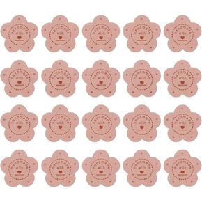 uxcell 20 Pcs Handmade Leather Labels, Flower Leather Handmade Tags with Hole Embossed Tag 35mm Dia Personalized Sewing Labels for Embellishment DIY Crafts Gloves Bags, Light Pink