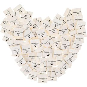 100 PCS Made with Love Tags, Sewing Labels for Handmade Items, Personalized Handmade Tags Embossed Custom Labels for Clothing DIY Crafts Knitting Crocheting Sewing Fabric Labels(2x2cm)