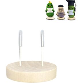 SGIBYN 2PC Crochet Positive Potato Holder,Wooden Double Needle Mini Crochet Product Stand, Miniature Action Figure Display Stand, Display Stand Base for Positive Potato