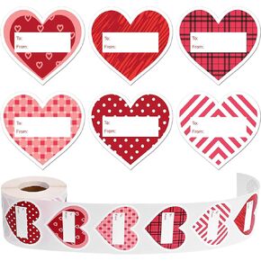 600Pcs Mother's Day Tag Stickers Heart Plaid Dot Stripe Pattern Self-Adhesive Labels Heart to & from Gift Name Tag for Valentines Decorations Wedding Gift Wrapping Card Envelope Supplies