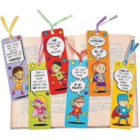 Fun Express Laminated Superhero Bookmarks - 48 Pieces - Educational and Learning Activities for Kids