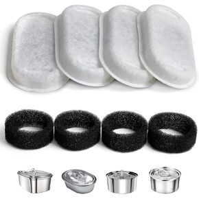 Cat Water Fountain Filter Compatible with Stainless Steel Dispenser, Efficient Filtration with Coconut Shell Activated Carbon and Fresh Water (12 Filters+12 Sponges)
