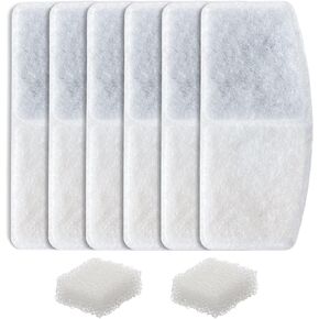6 Pack Replacement Filters & 2 Pack Replacement Filter Sponges Set for Automatic Pet Fountain Cat Water Fountain Cat Water Dispenser