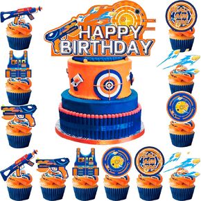 Dart War Party Decorations, 13 Pcs Dart War Party Cake Topper Set, Dart Gun Cake Topper, Dart War Cupcake Toppers Dart War Party Cupcake Toppers for Dart War Birthday Party, Gun Party Decorations