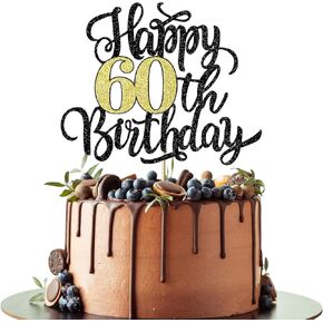 Happy 23rd Birthday Cake Topper, Black Gold Glitter Birthday Cake Topper, 23rd Anniversary/ 23rd Birthday Party Decoration Supplies