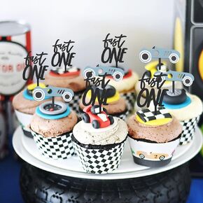 Wooden Two Fast Birthday Cupcake Toppers - Two Fast Decorations,Race Car Party Cake Toppers,Racing Car Birthday Topper (two fast cake topper)
