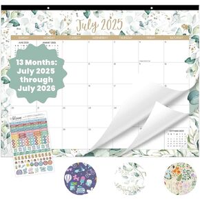 bloom daily planners Desk Calendar 2025-2026 - Academic Year Large Wall Calendar (July 2025 - July 2026) - 21" x 16" Desktop or Hanging Monthly Planner with Stickers for Home or Office - Greenery
