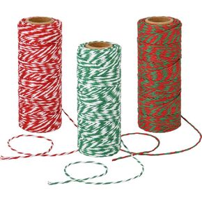 Cosmos Cotton Twine Bakers Twine Wrapping Twisted String Cords for Xmas Easter Baking DIY Crafts Gift Wrapping Ornaments Hanging Holiday Decoration, 3 Rolls in Assorted Colors, 50m (164ft) Each