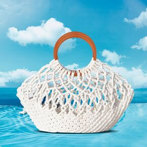 ACRNIGHEET DIY Macrame Bag Kit for Adults White Handbag Macrame Kit for Beginners DIY Handmade Bag Kit with Handle White Bag Making Kit for Beginners with Step-by-Step Instructions and Video Guidance