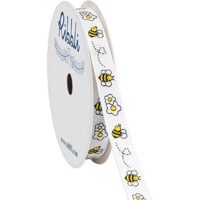 Ribbli Grosgrain Bee & Flower Craft Ribbon,3/8 Inch x 10 Yard,White/Yellow/Black,Use for Gift Wrapping,Party Decoration,Hair Bows,All Crafting and Sewing