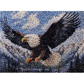 Flying Eagle in Mountain Latch Hook Rug Kit for Adults DIY Carpet Cushion with Printed Canvas Crochet Yarn Craft Hook and Latch Tapestry for Home Decor Pets Warm Pads 52x38cm(2)