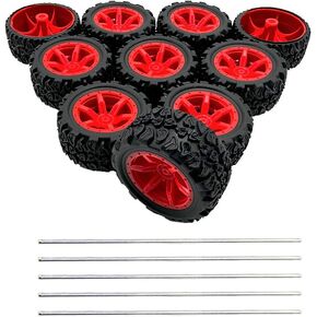 10pcs عجلات سيارة سيارة 34 مم عجلات إطارات مطاطية لعبة مع محاور قضبان مستديرة 5pcs لفرقة RC Car Truck Robot DIY Model (2x15x34mm)
