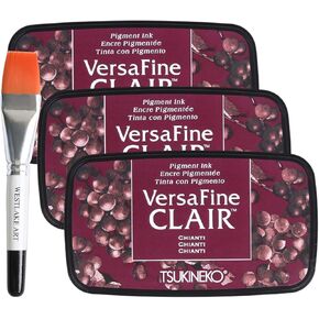 Versafine Clair Ink Pad الحجم الكامل ، Chianti ، حزمة مع فرشاة الطلاء المائية مستوحاة من النبيذ ، جودة الصباغ الاستثنائية ، لختمها (حزمة 3) in Kuwait