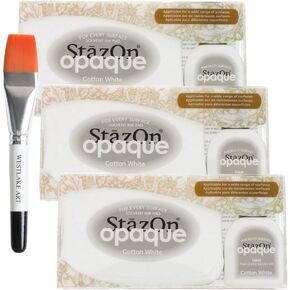 وسادة طوابع الحبر البيضاء Tsukineko ، حبر أبيض غير شفاف ، وسادة حبر أبيض Stazon Cotton و inker لأسطح متعددة ، تجفيف سريع ، يمكن إعادة ربطه باستخدام فرشاة الطلاء المائية-[حزمة من 3] in Kuwait