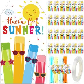 48 Pcs Happy Summer Gift Tags with String End of Year Gift Tag End of School Year Gift Tag End of Summer Vacation Tag Classroom Graduation Favor Tag for Gift Summer Party Decor (Cool)