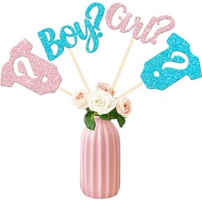 12 PCS Boy or Girl Centerpiece Sticks Double Sided Glitter Onesie Question Mark Gender Reveal Table Flower Centerpieces Sticks for Baby Shower Kids Birthday Party Table Flowers Decorations Supplies
