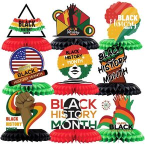9 Pcs Black History Month Banner Honeycomb Centerpiece for Table Decorations, African American Country Festival I am Black History Honeycomb Centerpieces