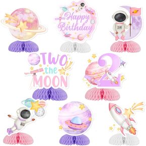 Jollyboom Two the Moon Birthday Decorations Concombe Mostice ، SPACE OUTER SPACE عيد ميلاد سعيد عسل العسل المركزي الديكور