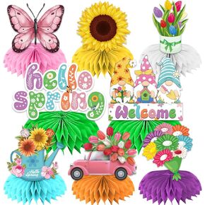 8 Pcs Spring Decorations Honeycomb Centerpieces, Spring Decorations for Office 3d Double Side Honeycomb Decorations, Spring Decorations for Classroom, Spring Centerpieces for Tables
