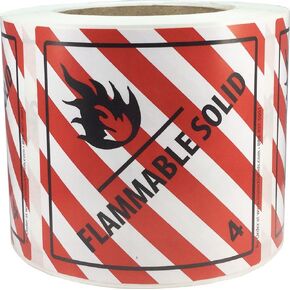Hazard Class 4 D.O.T. Flammable Solid Labels 4x4 Inch Square 500 Adhesive Labels