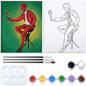 Nuberlic 8x10 Canvas Painting Kit Pre Drawn Canvas for Painting Sip and Paint for Adults Birthday Gift Gentleman Theme Painting Kit DIY Adult Party Favor