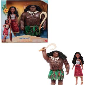 Mattel Disney Moana 2 Voyager 2 Doll Set, Moana & Maui Fashion Dolls in Removable Outfits with 4 Accessories, Inspired by The Movie