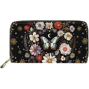 Pensura Women’s Colorful Dog Paw Print Leather Wallet Card Slots Mezzanine Zip Around Long Purse PU Leather Phone Holder