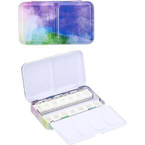 PATIKIL Empty Watercolor Palette, Metal Watercolor Tin with 14pcs Half Pans Paint Case with Lid Paint Box for Travel Gouache Oil Painting Style 2, Dark Purple Green