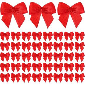 200PCS Small Bows for Crafts, 1" Mini Ribbon Bows Satin Twist Tie Bows Cute Soft Bowknot Ornament Sewing Accessories for Flowers Bakery Wrapping Christmas Wedding Birthday Party Decoration(Red)