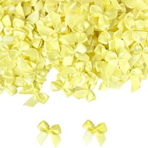 240Pcs Mini Ribbon Bow, BetterJonny 1in Yellow Ribbon Twist Tie Bows Pretied Bows Premade Craft Bows for Sewing Scrapbooking Wedding Craft and Gift Wrapping