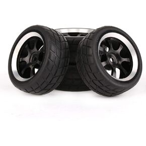 Mxfans Black Rubber Tires and 7-Spoke Aluminum Wheel Rims for RC 1:10 On-Road Racing Car Pack of 4