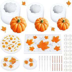 7 Pieces 3D Pumpkin Candle Silicone Molds Halloween Resin Molds Thanksgiving Candle Epoxy Maple Molds for Fall DIY Candle, Chocolate, Candy, Clay, Soap, Butter Crafting Making