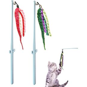 IUHKBH Cat Wands, 2 PCS Interactive Cat Teaser Wand Cat Worm Toys with Ribbon and Bell Pretty Cat Stick Toys for Cats Kittens