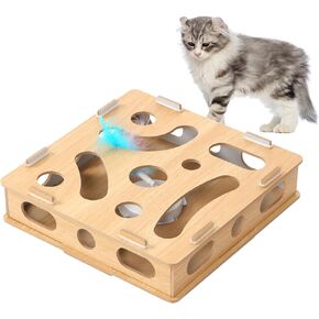 Puzzle cat Toys:Moving Concealed Feathers，Touch Activated Cat Kitten Toy Cat Exercise Toys for Indoor Bored Adult Cats (Charcoal Broiling)