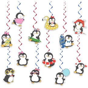 24 Pieces Penguin Hanging Swirls Penguin Streamers Penguin Hanging Decorations Ceiling Swirls for Penguin Birthday Party Decorations Party Supplies Baby Showers Decorations