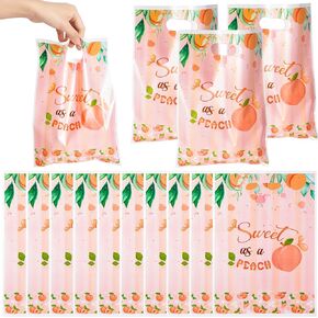 Haooryx Peach Party Favor Bags - 50pcs Sweet As a Peach Party Favor Bags Plastic Goodie Candy Bag Christmas Winter Xmas New Year Gifts Wrapping Bags Birthday GiftWrap Baby Shower Decorations Pack