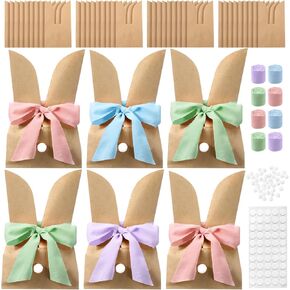 Motipuns 76 Pcs Easter Bags, Bunny Paper Gift treat Bags Cute Candy Goodie Brown Kraft Party Favors Supplies Crafts for Birthday Wedding Party