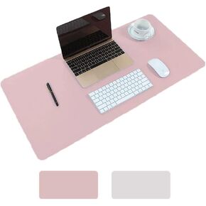 Large Desk Pad, 35.4" x 15.75" Non-Slip PU Leather Desk Mouse Pad Waterproof Desk Pad Protector, Dual-Side Use Desk Writing Mat for Office Home (Pink&Sliver)
