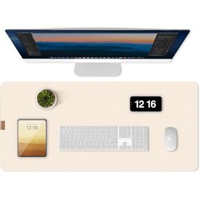 Leather Desk Pad Protector, Office Desk Mat, Mouse Pad, Large Desk Blotter, Leather Desk Blotter, Laptop Desk Pad, Easy Clean Laptop Desk Writing Mat for Office Work/Home/Decor (White, 35.4*16.9inch)