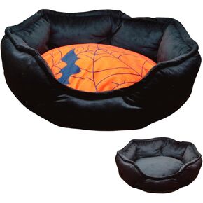 Gothic Cat Bed, 20 Inches Reversible Red and Black Cat Bed for Indoor Cats, Super Soft Plush Pet Bed with Cozy Spider Web Pillow and Secure Non-Slip Bottom