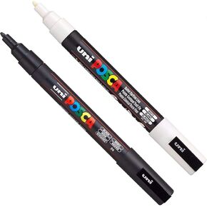 Posca PC-3M Paint Art Marker Pens - Fabric Glass Metal Pen - Set of Black + White (1 of each)