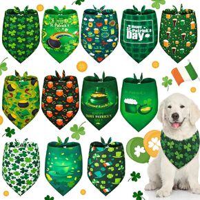 12 Pieces St. Patrick's Day Dog Bandana Irish Clover Shamrock Triangle Bib Pet Scarf Accessories for Dogs Cats Pets (Fresh Pattern)