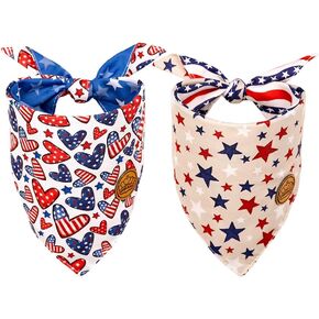 توج الجمال الرابع من يوليو الوطنية الكلب Bandanas عكسها كبير 2 عبوة ، مجموعة القلوب الأمريكية ، النجوم قابلة للتعديل الأوشحة لقضاء العطل