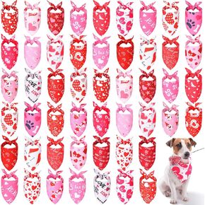Kigeli 50 Pcs Valentines Dog Bandanas Bulk Heart Bandanas Bibs Triangle Dog Scarf Kerchief Set Puppy Bandanas with Heart Patterns for Valentines Day Pet Costume Accessories(25.6 x 17.7 x 17.7 Inch)