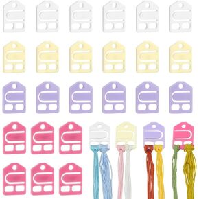 NBEADS 32 Pcs 4 Colors Acrylic Embroidery Floss, Floss Thread Drops with Label Tag Shield Shape Acrylic Bobbins Thread Organizer Card for Cross-Stitch Embroidery Floss Organization
