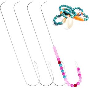 4Pcs Upgrade Big Eye Curved Beading Needles, 5.9 Inch Stainless Bead Needle for Bead Spinner, Clip-Style Beading Needles for Bead Spinner DIY Waist Beads, Bracelets, Necklaces