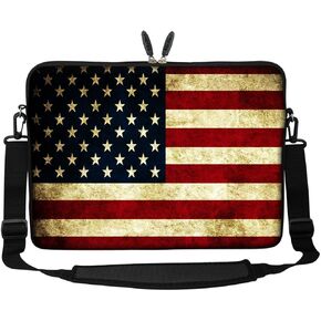 Meffort Inc 15 15.6 inch Neoprene Laptop Sleeve Bag Carrying Case with Hidden Handle and Adjustable Shoulder Strap - USA Flag