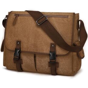 Vintage Canvas Computer Messenger Bag 15-15.6 Inch Laptop Satchel Shoulder Bag for Men Women, College Travel Office Work Briefcases, Brown