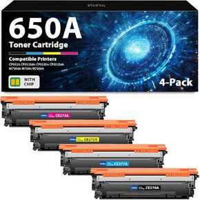 650A Toner Cartridge CE270A CE271A CE272A CE273A Replacement for HP 650A Toner Cartridge for Color Laser Enterprise CP5525 CP5525dn CP5525n M750dn M750n Printers, 4 Pack 650A Ink Cartridges