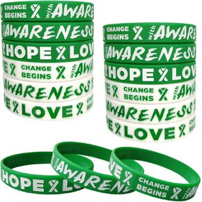 50pcs Green Ribbon Silicone Wristbands Mental Health Awareness Bracelets to Symbolize Hope, Courage, Love, and Support